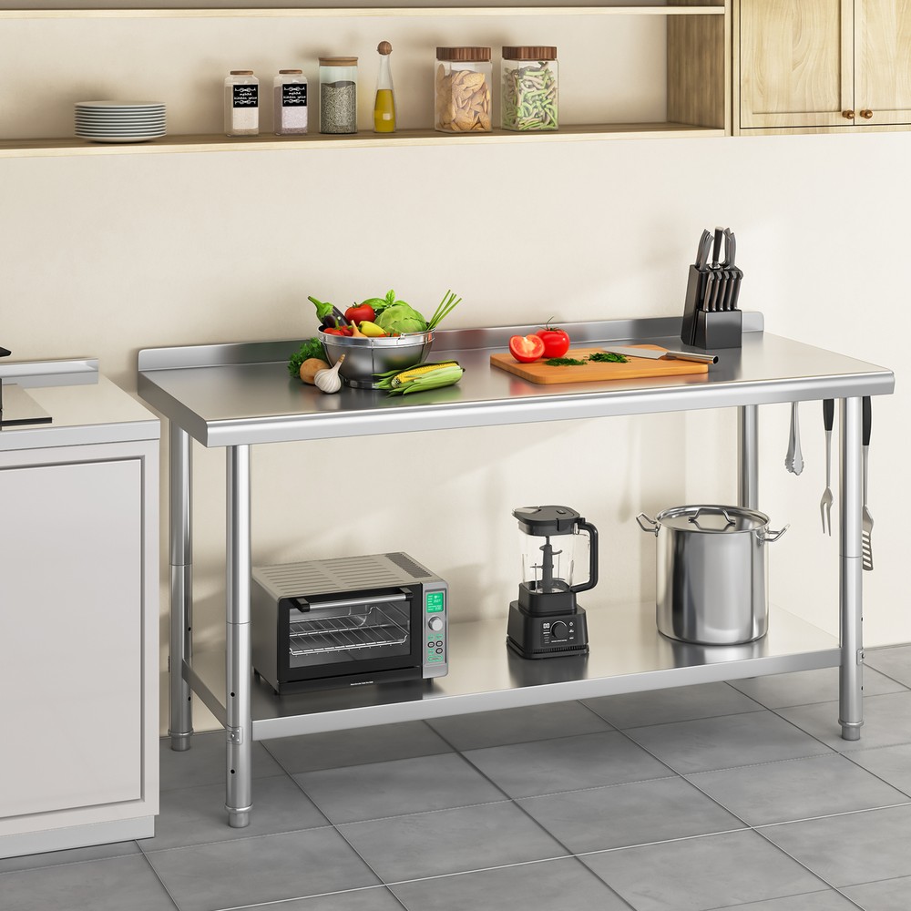 60" x 24" Stainless Steel Table for Prep & Work with Backsplash
