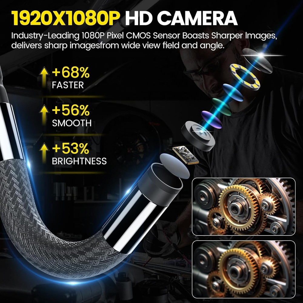 Two-Way Articulating Borescope Camera with Light With Light Snake Scope Camera