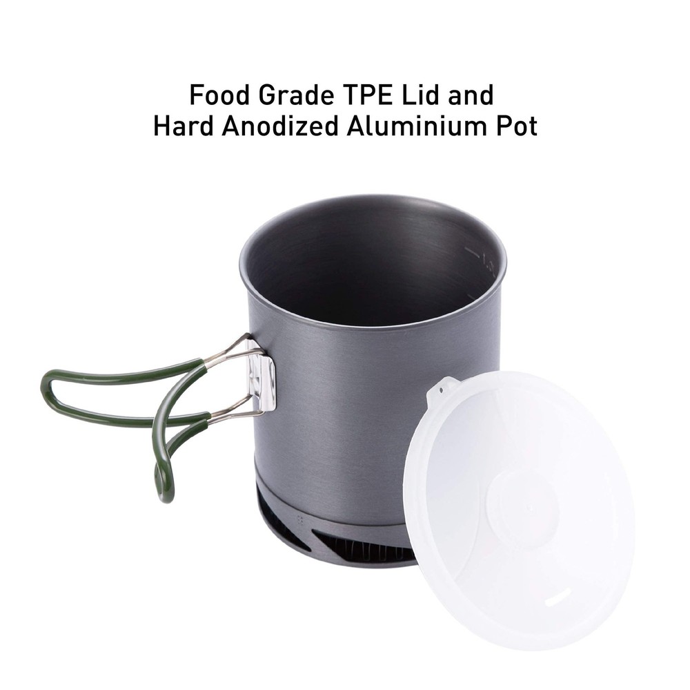 Lightweight Camping Pot with Heat Exchanger, Portable Hard Anodized Cookware