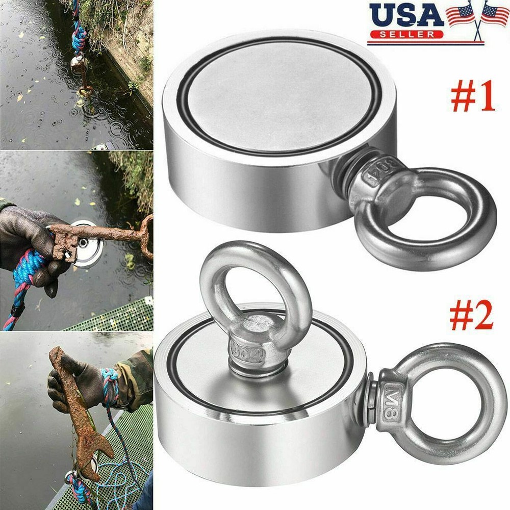 Fishing Magnet Neodymium Super Pull Force Hook Retrieving Treasure Hunt +/ Rope
