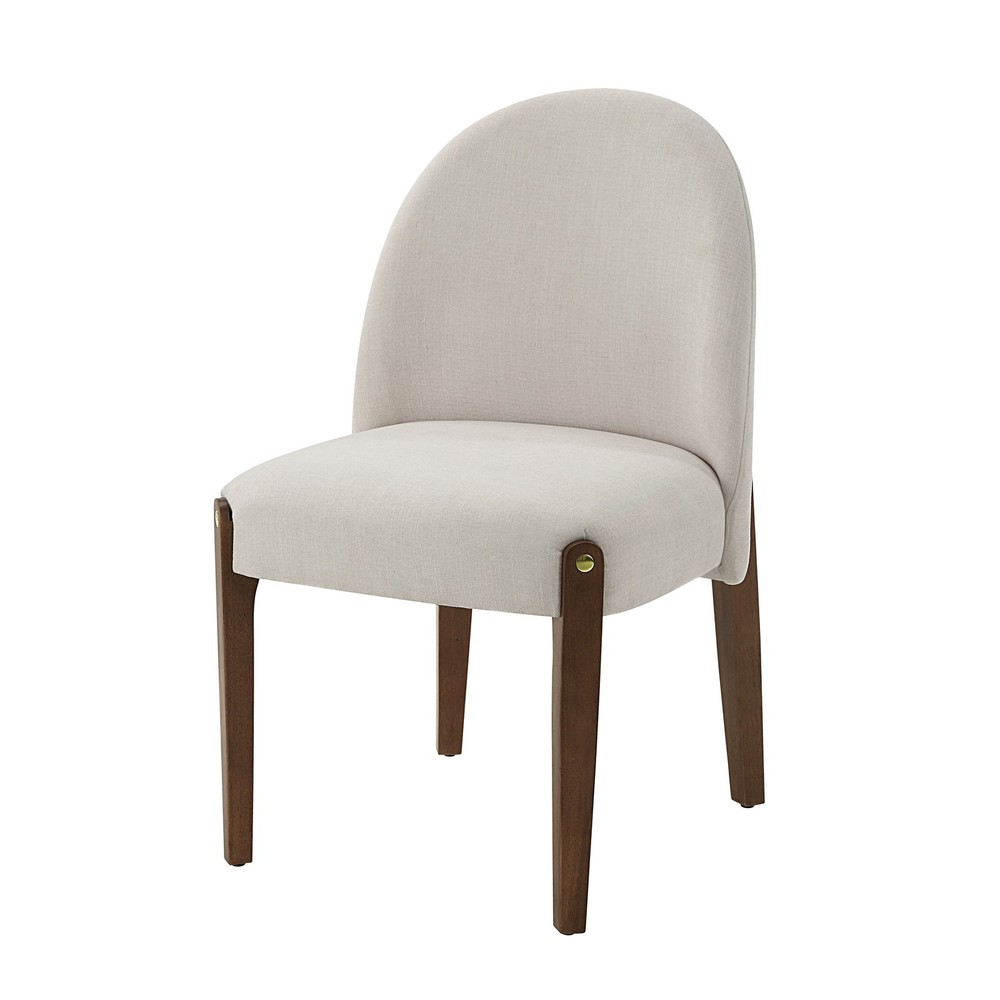 Gamarya White Fabric & Oak Finish Side Chair