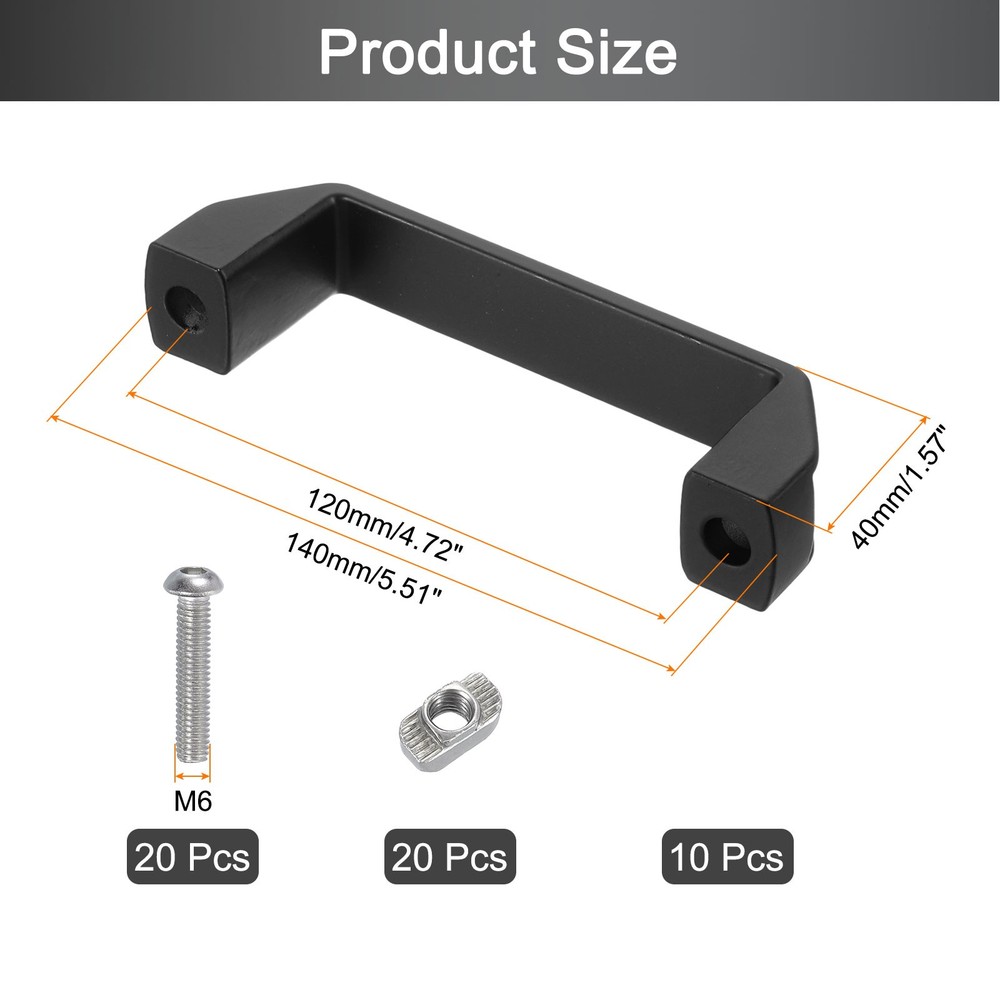 10 Pack Rectangular Pull Handle, 4.7" Hole Center Door Handle, Black