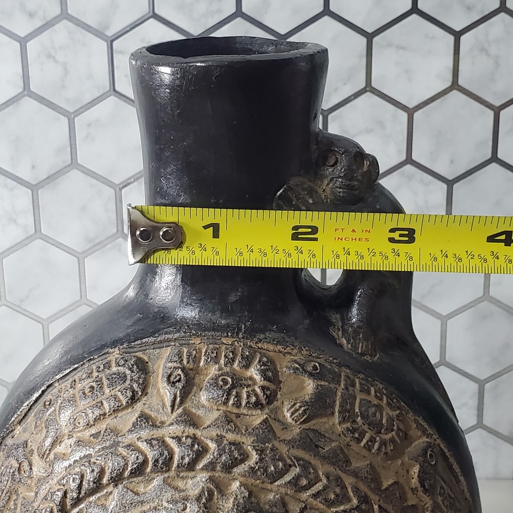 Pre Columbian Chimu Peruvian Blackware Serpent Monkey Vessel Replica