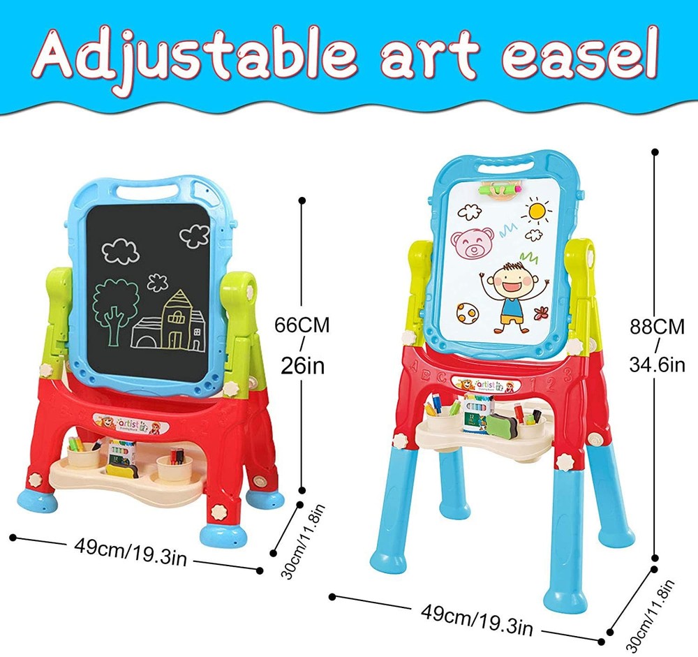 Mojitodon Easel for Kids,Rotatable Double Sided Adjustable Standing Art Blue