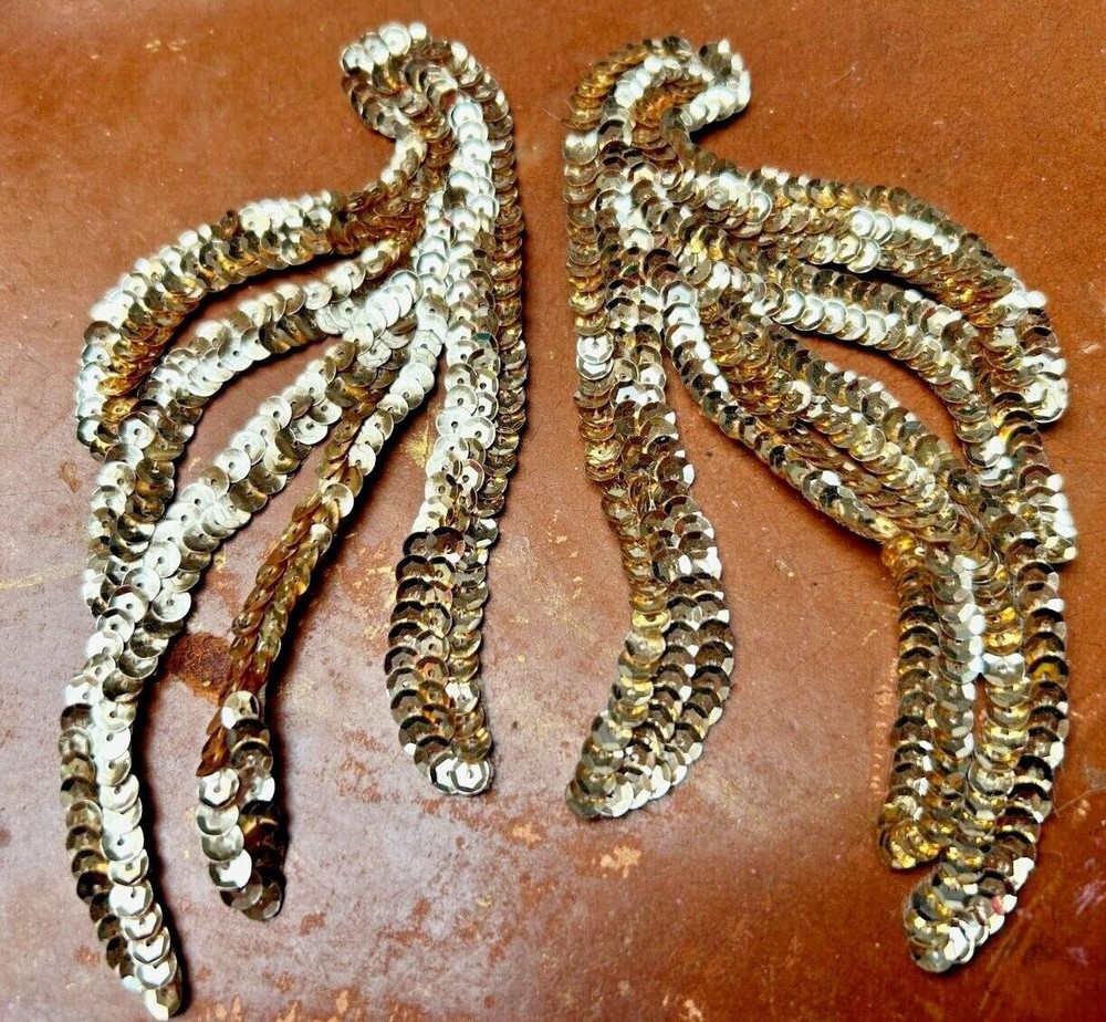 applique 1940s sequins 3x5.5" gold 2pcs