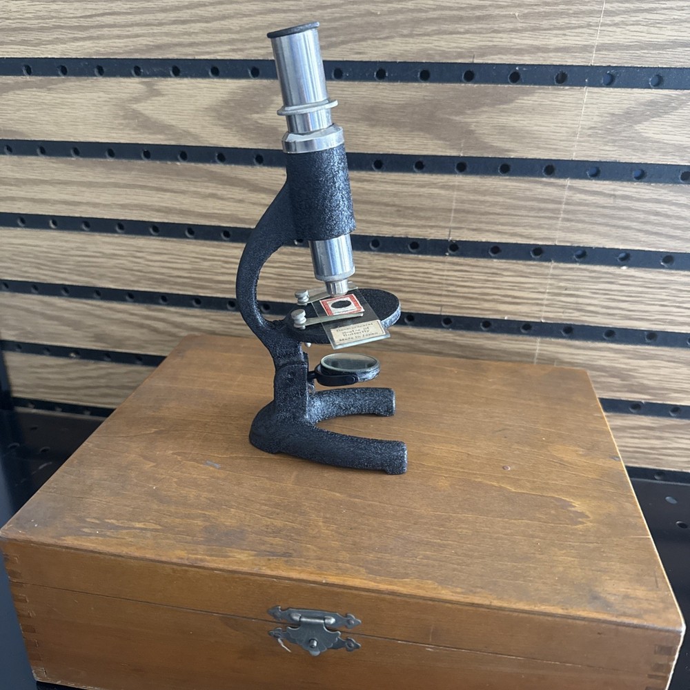 Vintage Microscope Set With Box And Slides