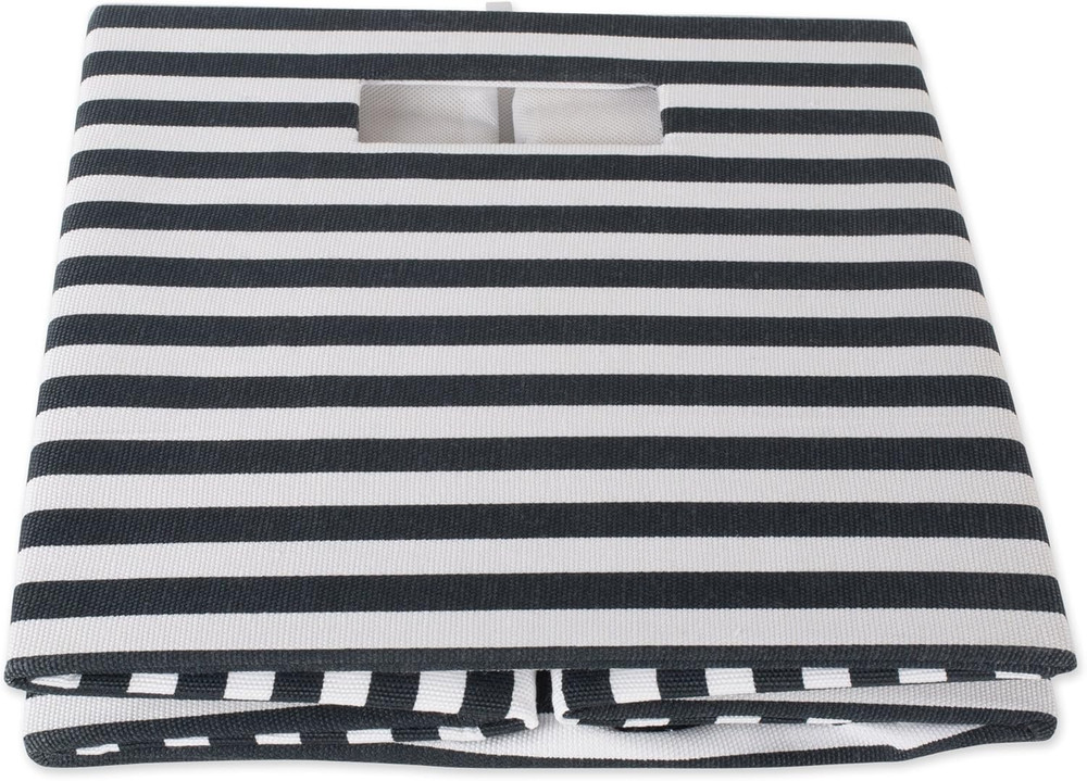 Collapsible Polyester Storage Cube, Pinstripe, Black, Large