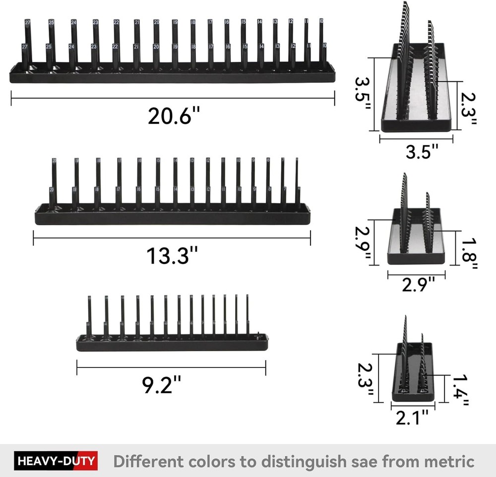 6PCS Socket Organizer Tray Set, SAE & Metric Storage