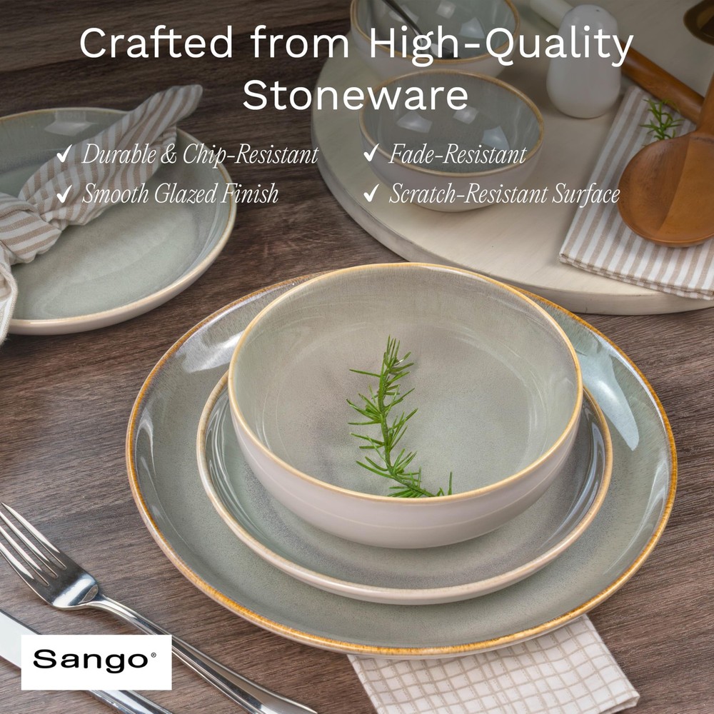 Sango 16-Piece Stoneware Dinnerware Set for 4, Set, Green/Cream