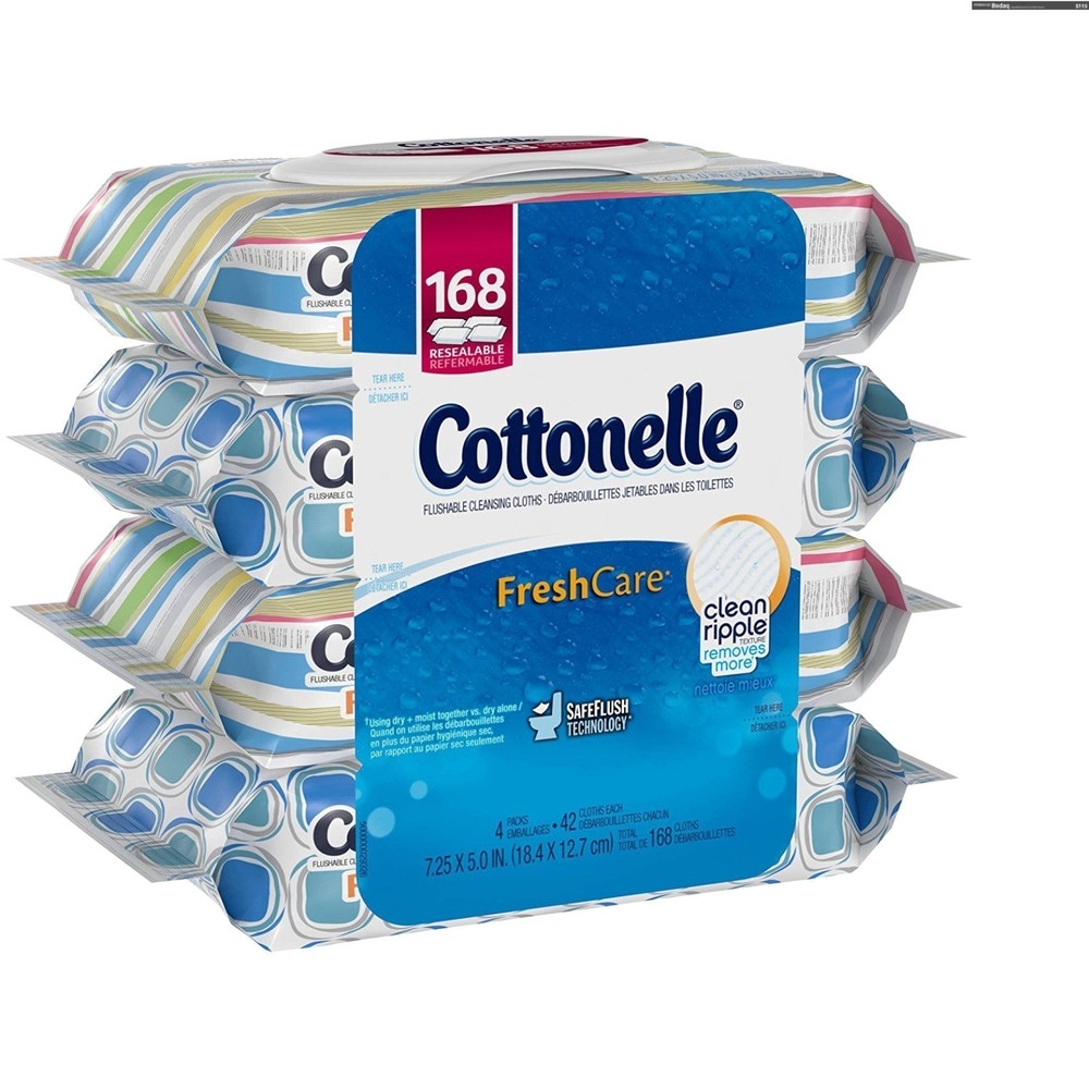 168 Count FreshCare Flushable Cleansing Wipes - Soft, Rippling Texture & Safe