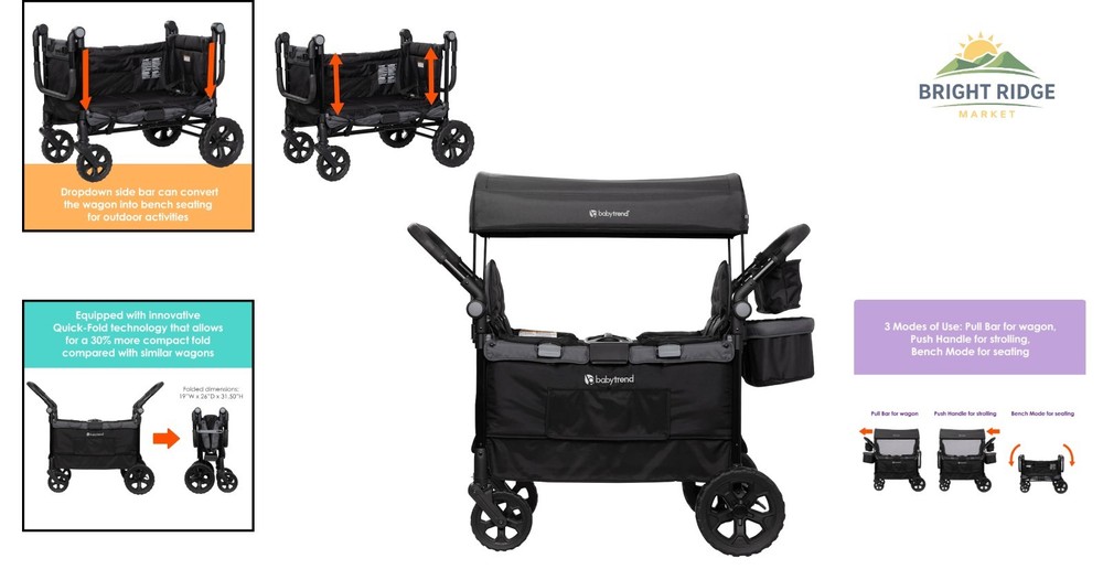 Foldable Stroller Wagon for Children with Adjustable Handle and Storage Basket