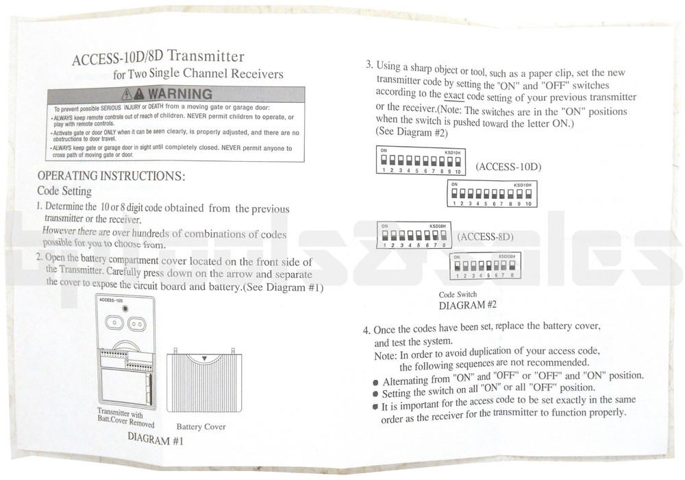 10 Digit Code 2 Buttons Remote Control Garage/Gate Transmitter Opener 300MHz