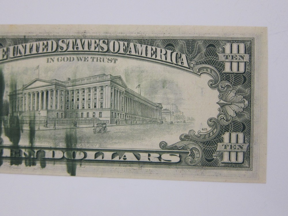 1981 $10 Printing Error on Back Uncirc #A51136443B