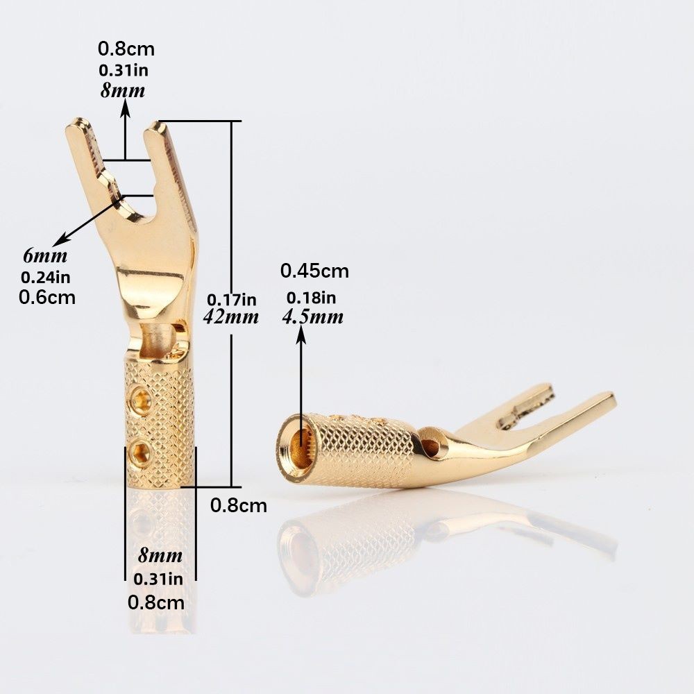 8Pcs Gold Plated Locking Y Spade Plug HiFi Speaker Cable Fork Connector DIY