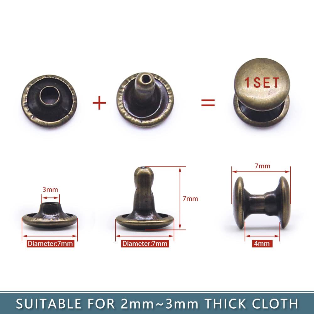 400 Sets Double Cap Leather Rivets Brass Metal Studs with Tools for DIY Use
