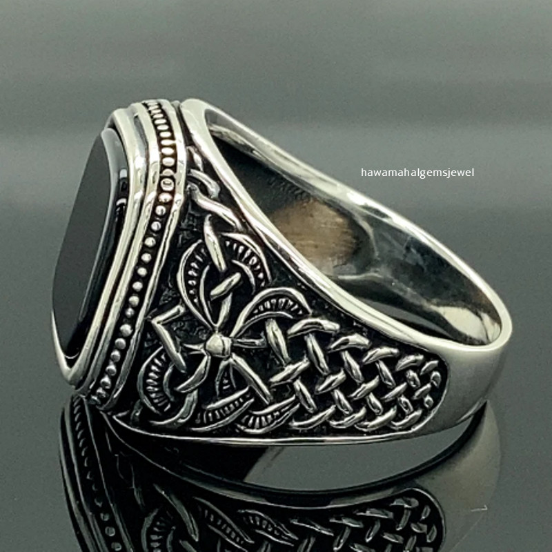 Solid 925 Sterling Silver Handmade Black Onyx Men's Ring Gift For Him