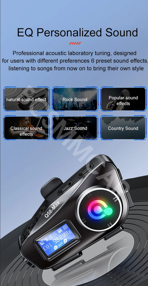 Motorcycle LCD Display Intercom Helmet Bluetooth Headset Music Share Earphone