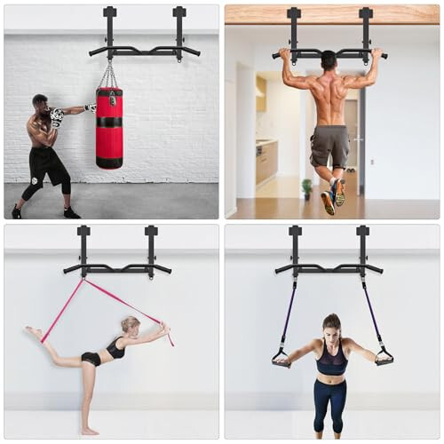 SELEWARE Adjustable Joist-Mounted Pull Up Bar - Multifunctional Chin Up Bar with