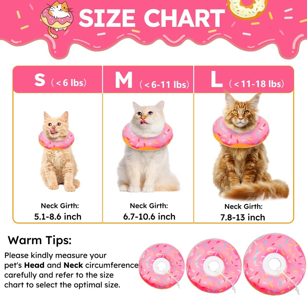 Soft Cat Cone Collar Adjustable Recovery Donut for Kittens