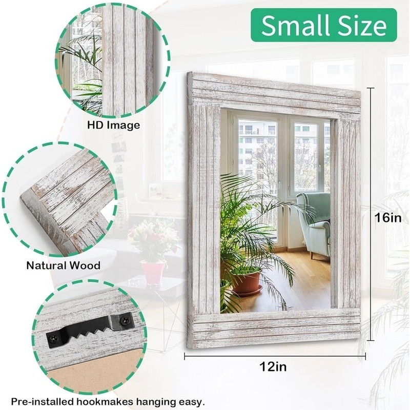 Mirrors for Wall Rustic Wooden Frame Rectangle Mirror Vintage Hanging 16x12
