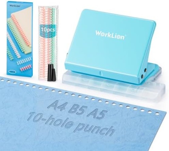 Metal 10-Hole Punch Binding Machine for Custom Planners - Blue, Space-Saving