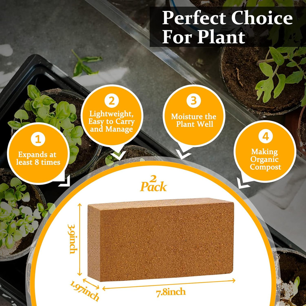 2Pcs Organic Coco Coir Bricks Soil Blocks- 100% Natural Compressed Coco Peat Bri
