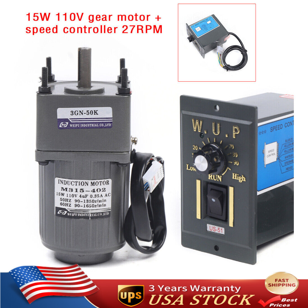 15W Adjustable Speed Motor AC Gear Motor Reversible Motor With Controller