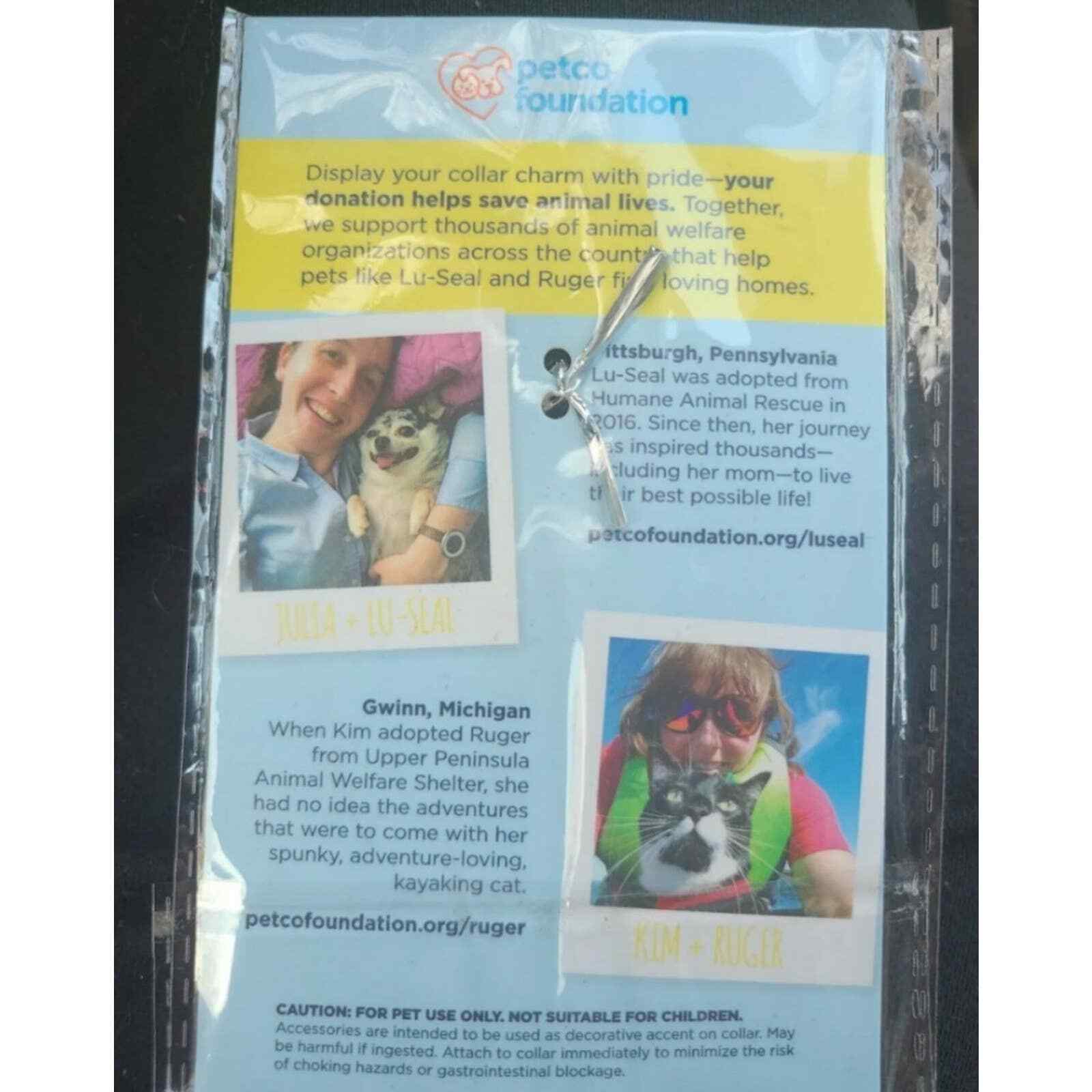 Pet Collar Charms "Adopted" Gold Print on White Tag With Gold Clasp Tag Silencer