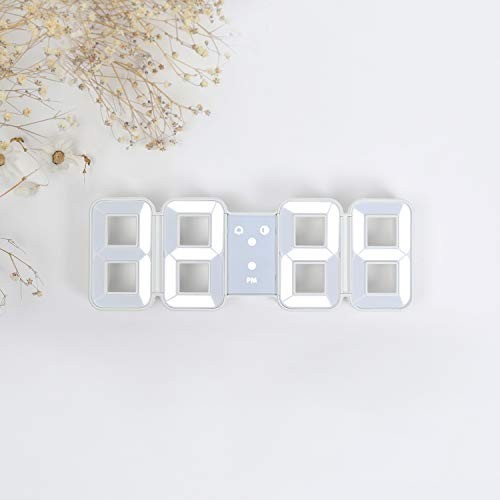 3D Pure Mini White LED Clock, Multi-Function LED 8.5" White Table Alarm Clock