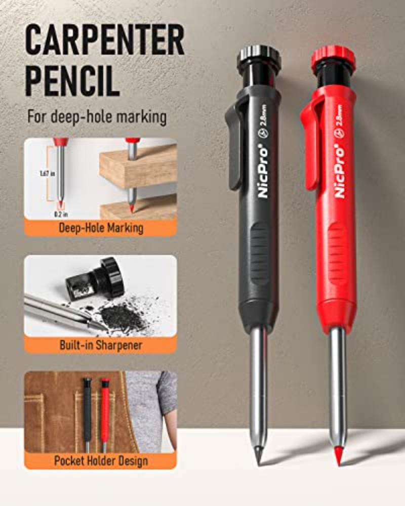 Mechanical Carpenter Pencils Set with 26 Marker RefillsDeep Hole Marker Const