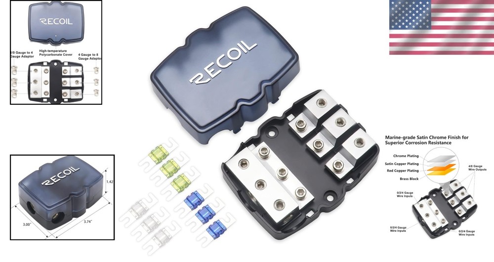 Durable 3-Way Mini Fused Distribution Block: Connect Multiple Amplifiers Easily