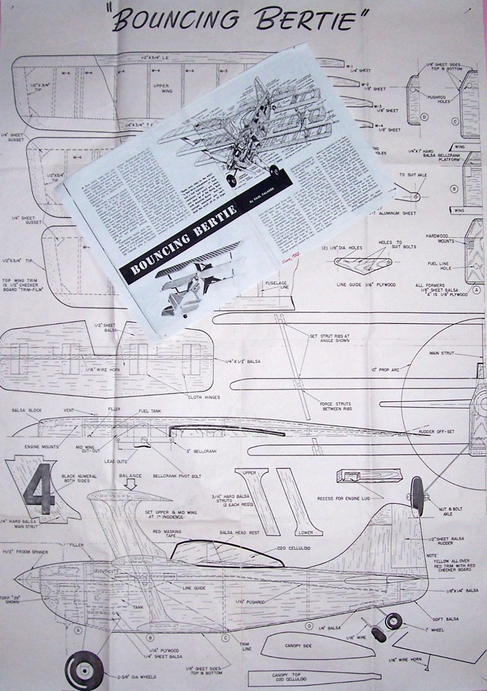BOUNCING BERTIE PLAN + CONSTRUCTION ARTICLE to Build Famous 32" Model Airplane