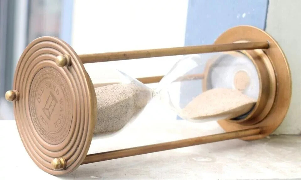 Solid Brass Sand Timer Hourglass Vintage Count Sand Glass Working Decor Timer