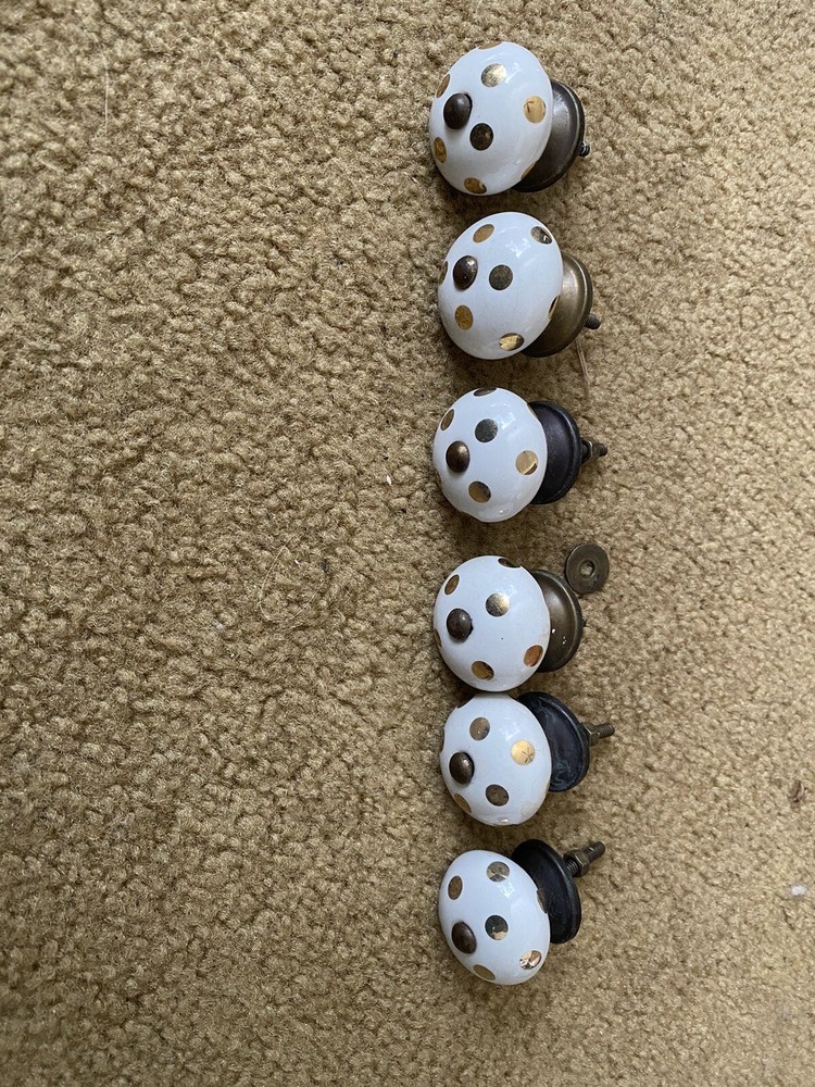 White And Gold Porcelain Drawer Pulls QTY:6