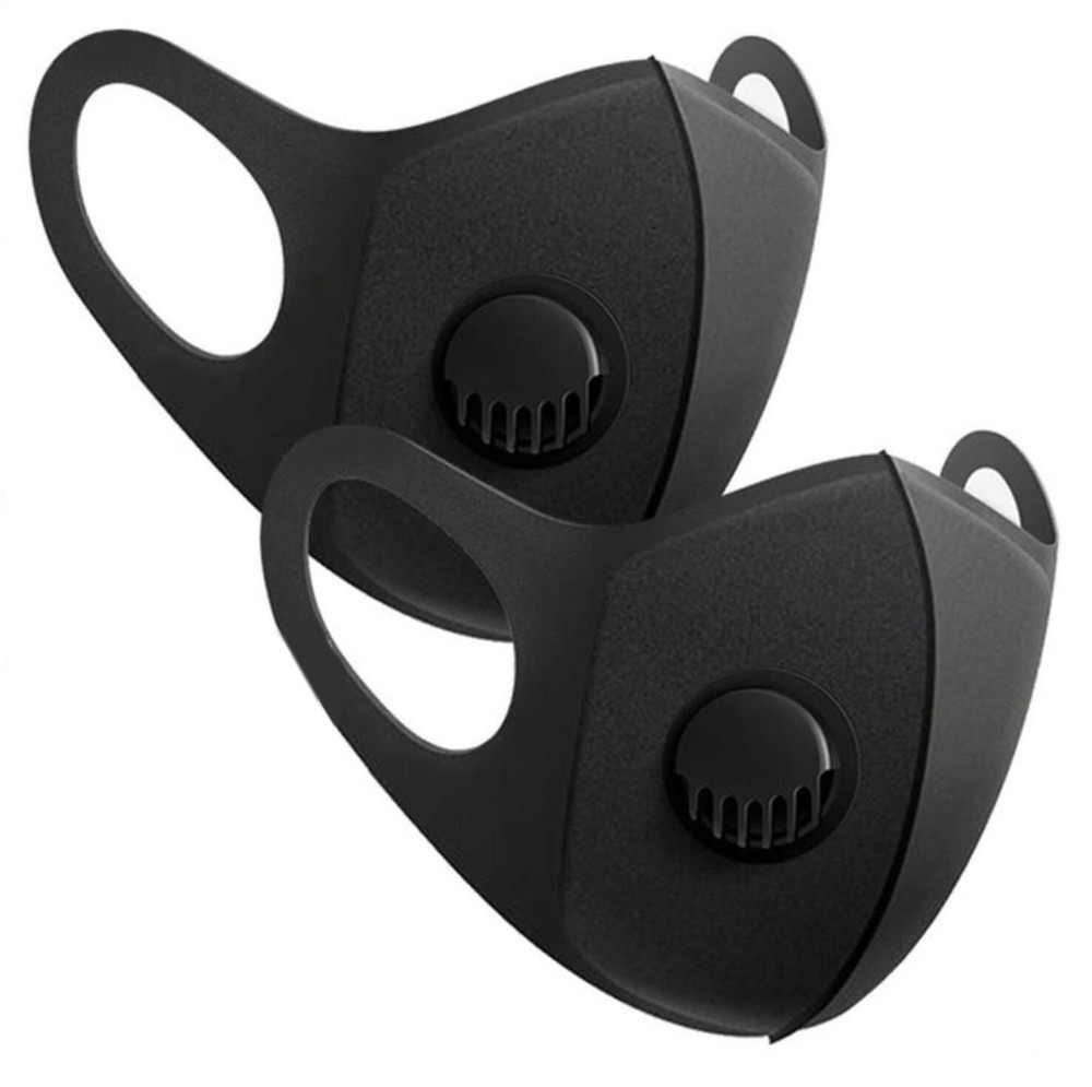 2pk Black Neoprene Face Masks With Vent