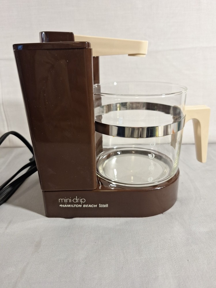 Vintage Hamilton Beach Mini Drip Coffee Maker Scovill 4 Cup Brown**MISSING LID**