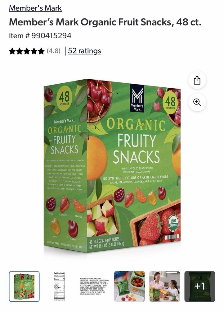 Member’s Mark Organic Fruit Snacks, 48 ct.