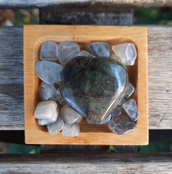Labradorite Heart Set, Transformation, Higher Realm Connection, Full Potential