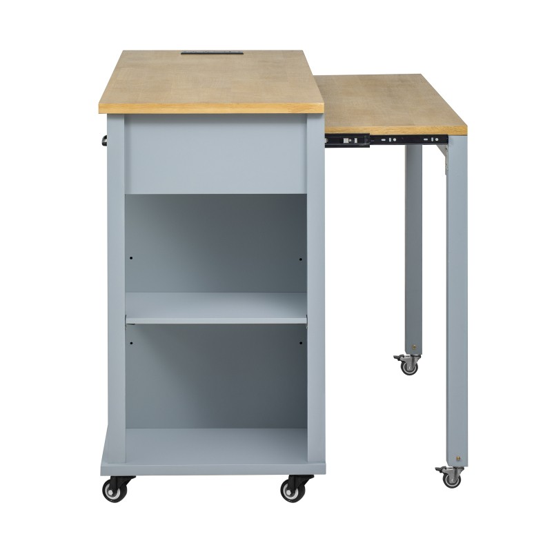 Kitchen Island with Extendable Dining Table, Rolling Wheels, Storage, Power