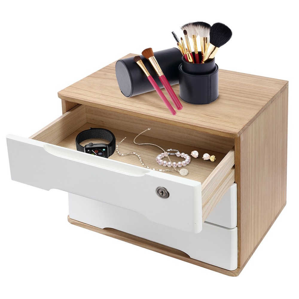 Wooden 3-Tier Desktop Organizer with Locking Drawers for Efficient Storage