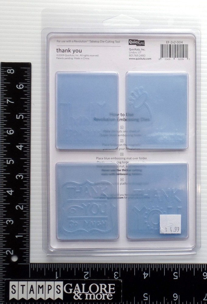 QuicKutz Stencils Embossing Folder EF-2X2-004 SET 4 THINLITS THANK YOU #1904