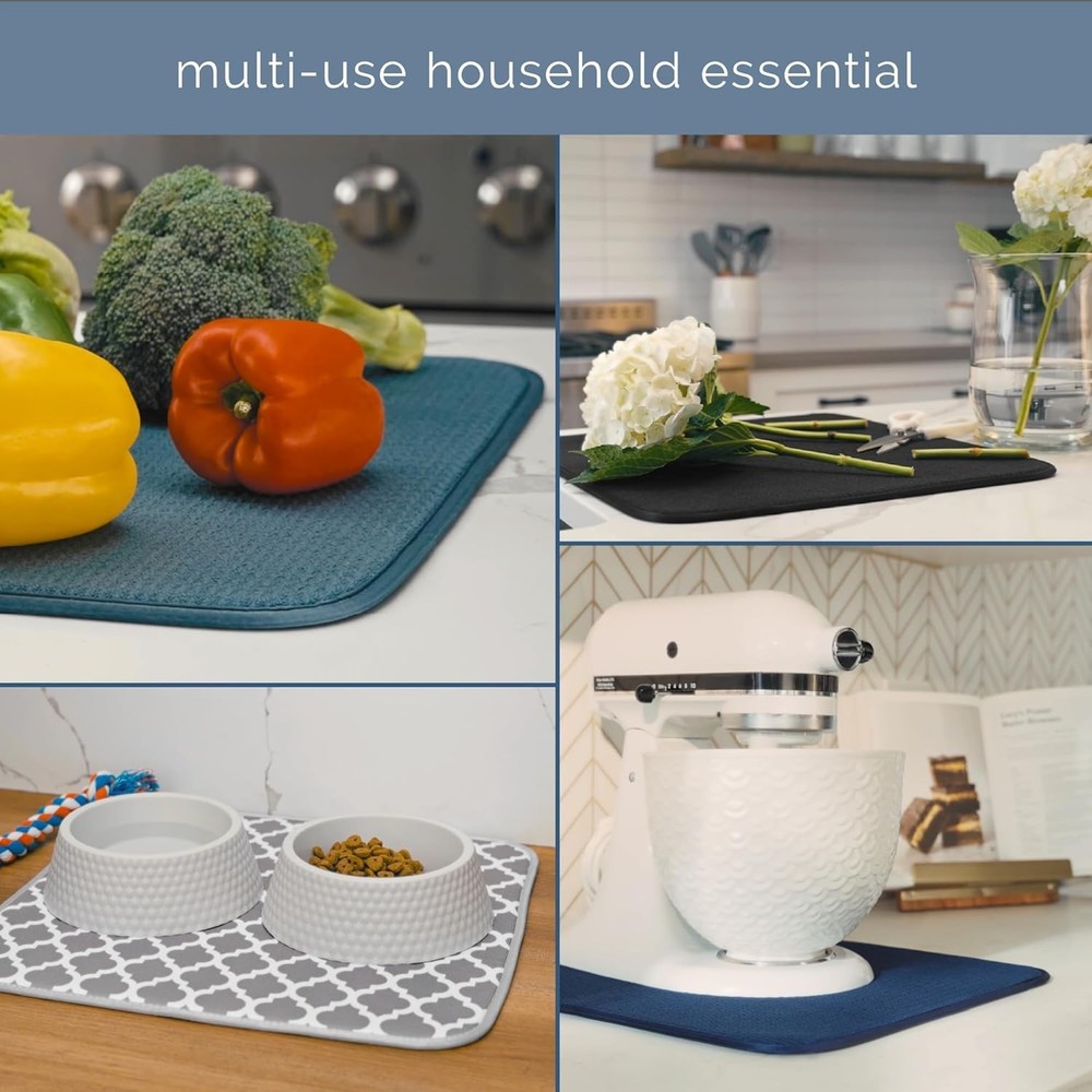 Multi-Purpose Microfiber Dish Drying Mat 16” x 18”: Elegant Kitchen Essential