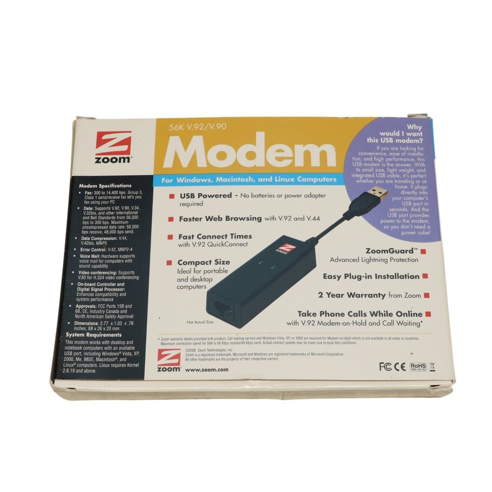 Zoom Model 3095 USB Modem - 56K V.92 Data + Fax USB Mini External