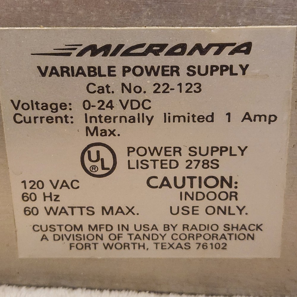 Micronta Variable DC Power Supply – Radio Shack #22-123 – Tested - Qwik Ship!