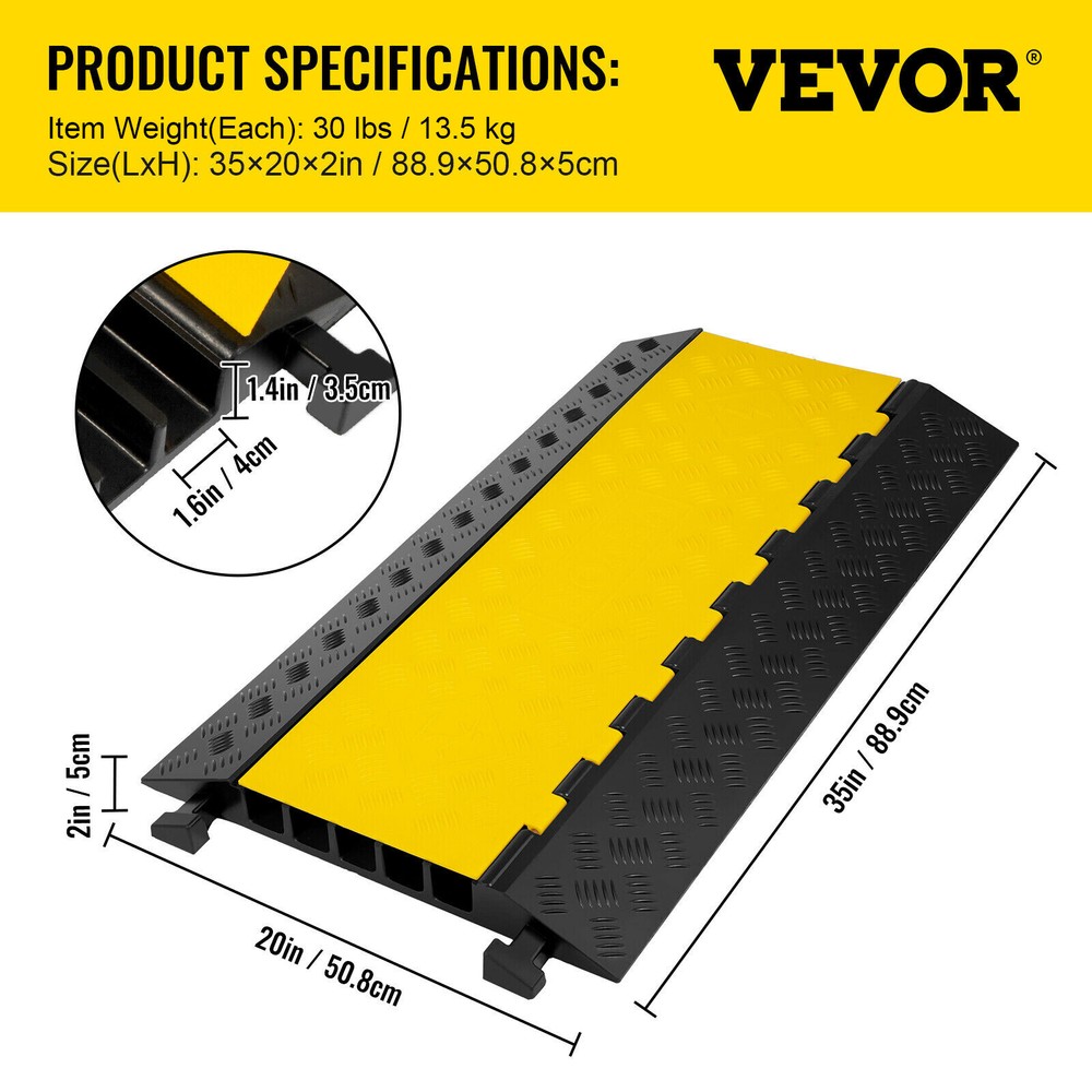 VEVOR 5 Channel Rubber Electrical Wire Cable Ramp Guard Warehouse Cord Protector