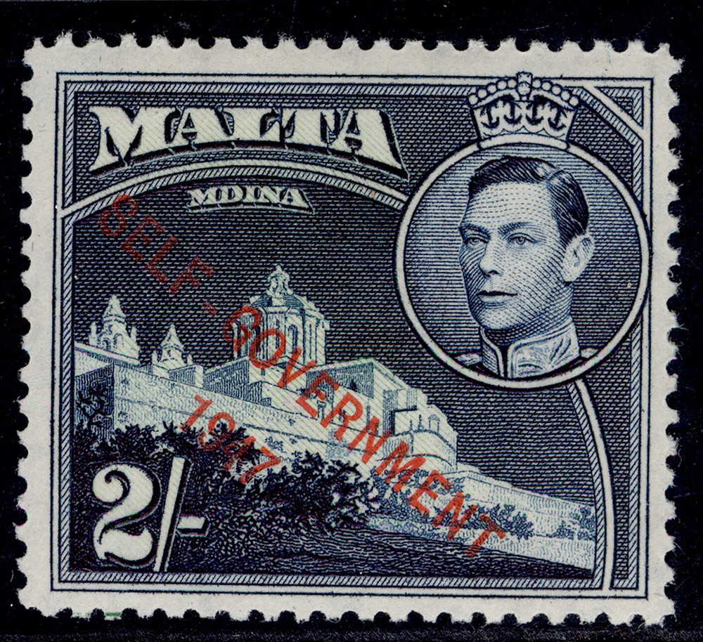 MALTA GVI SG245, 2s green & deep blue, LH MINT. Cat £10.