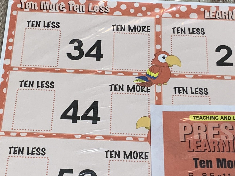 Ten More Ten Less -Set of 6 Learning Mats & Cards - Laminated Activity
