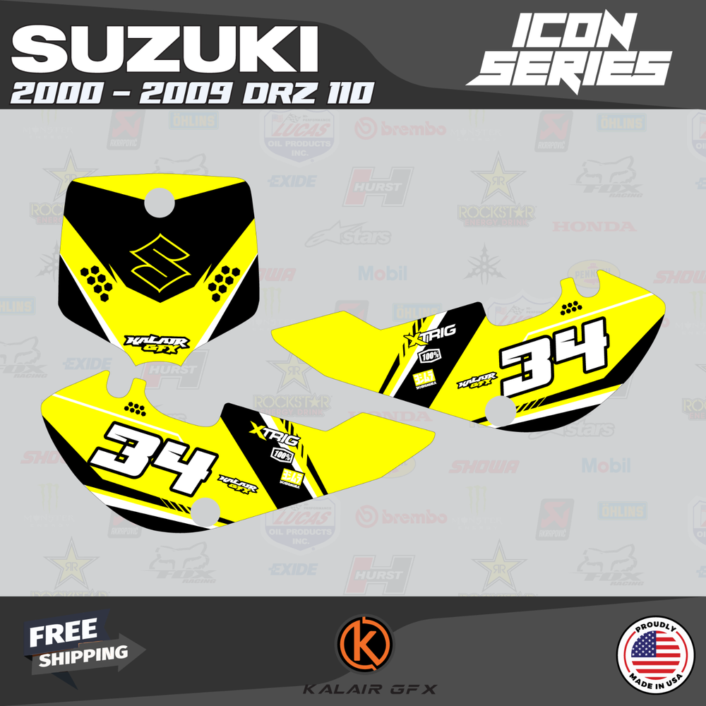Graphics Kit for Suzuki DRZ110 2000-2009 Icon Series - Yellow Shift