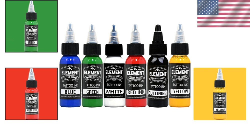 Professional Tattoo Ink Set 6 Colors 1oz Bottles
