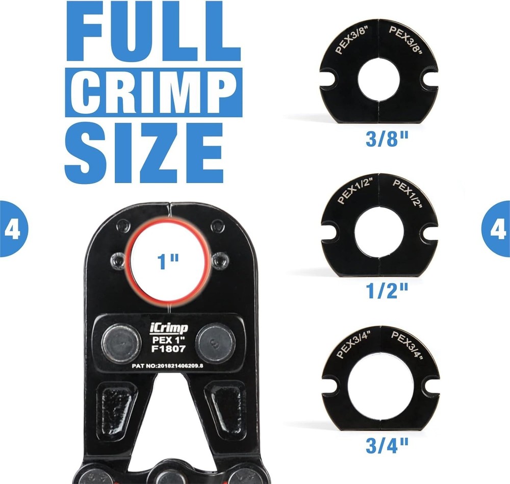 Durable PEX Crimping Tool with 3 Die Sets & Ergonomic Handle - 1 Inch Capacity